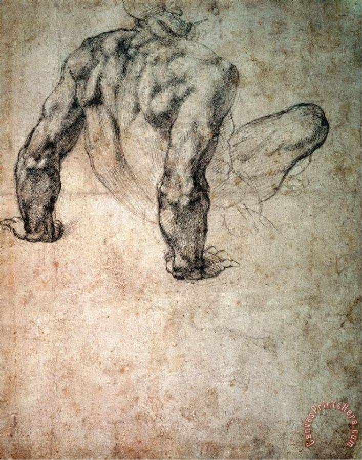 Michelangelo Buonarroti W 63r Study Of A Male Nude Leaning Back On His