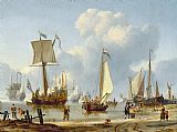 Abraham Storck Ships in Calm Water with Figures by the Shore