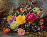 Albert Williams Roses by a Pond on a Grassy Bank