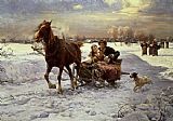 Alfred von Wierusz Kowalski Lovers in a sleigh