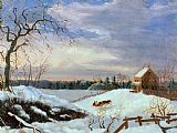 American School Snow scene in New England