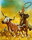 Angus McBride Cowboy lassoing cattle
