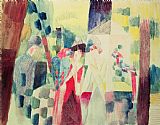 August Macke Two Women and a Man with Parrots
