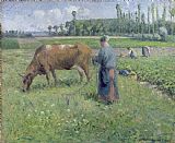 Camille Pissarro Girl Tending a Cow in Pasture