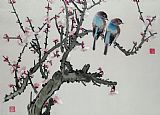 Chinese School Pair of birds on a cherry branch