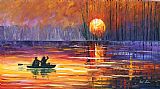 Leonid Afremov Sunset Fishing