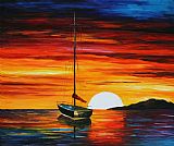 Leonid Afremov Fishing In The Sunset