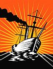 Collection 10 Sailing Ship Retro Woodcut