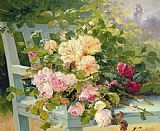 Eugene Henri Cauchois Roses on the bench