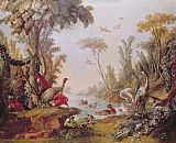 Francois Boucher Lake with geese storks parrots and herons