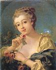 Francois Boucher Young Woman with a Bouquet of Roses