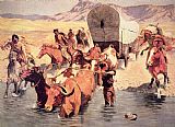 Frederic Remington Indians attacking a pioneer wagon train