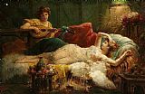 Hans Zatzka Interior with a Lightly Dressed Woman And a Lute Player