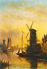 Jan Jacob Coenraad Spohler A Summer Landscape with a Windmill at Sunset