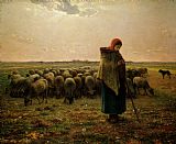 Jean-Francois Millet Shepherdess with her Flock