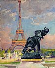 Jules Ernest Renoux The Eiffel Tower and the Elephant by Fremiet