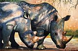 Paul Dene Marlor Rhinos in dappled shade.