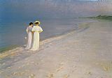 Peder Severin Kroyer Summer Evening on the Skagen Southern Beach with Anna Ancher and Marie Kroyer