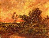 Pierre Etienne Theodore Rousseau Wooded Landscape with a Faggot Gatherer