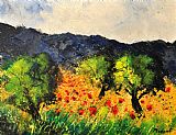 Pol Ledent Olive trees and poppies