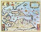 Theodore de Bry Map of the Caribbean islands and the American state of Florida