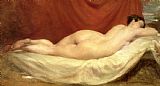 William Etty Nude Lying On A Sofa Against A Red Curtain